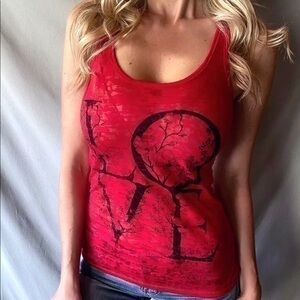 Red Semi-Sheer Burnout "LOVE" Graphic Tank Top